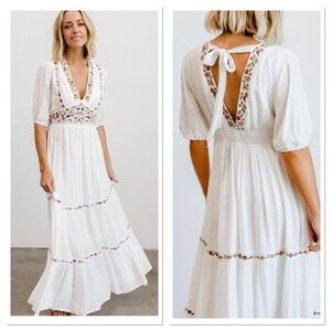 Baltic Born Ivory Maxi Dress with Multicolor Embroidery